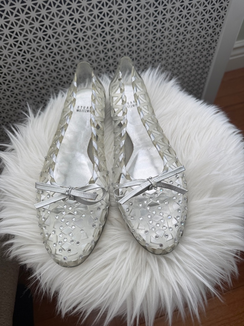 Stuart Weitzman Silver Crystal-Embellished Ballet Flats